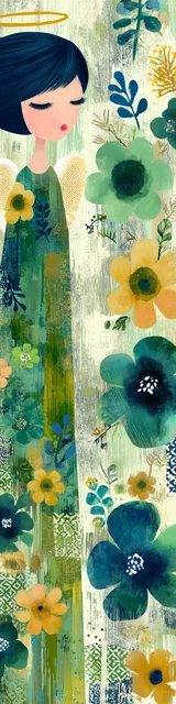 Free angel bookmark featuring long green dress angel